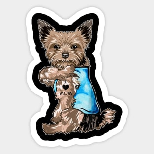 Yorkie Dog Tattoo I Love Mom Mothers Day Gifts Hoodie Sticker